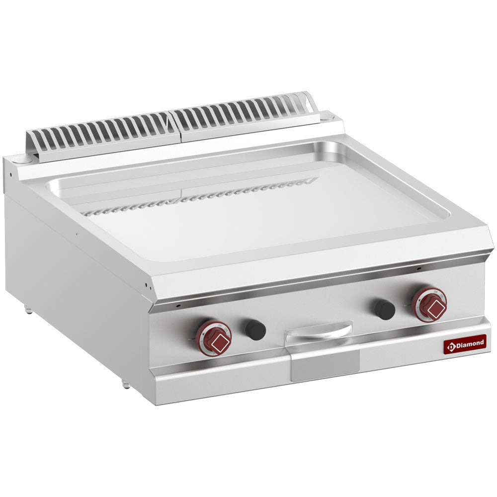 Plaque de cuisson gaz lisse en chrome dur Diamond, module 1/1, vue rapprochée montrant la surface lisse et résistante.