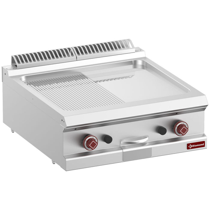 Plaque de cuisson gaz 1/2 lisse 1/2 rain. chrome dur, mod. 1/1  -Top-