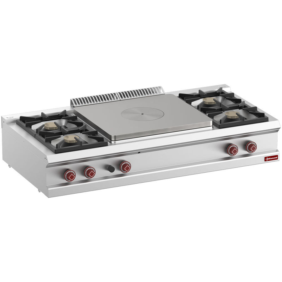 Cuisinière 4 feux vifs, plaque coup de feu centrale gaz -Top-