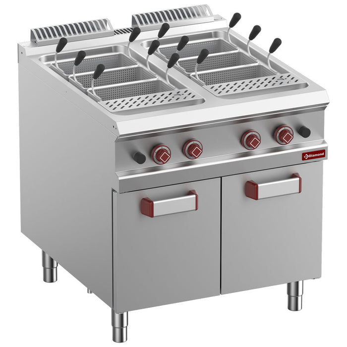 Cuiseur à pâtes gaz, 2 cuves 40 lit. sur meuble fermé (s/paniers)