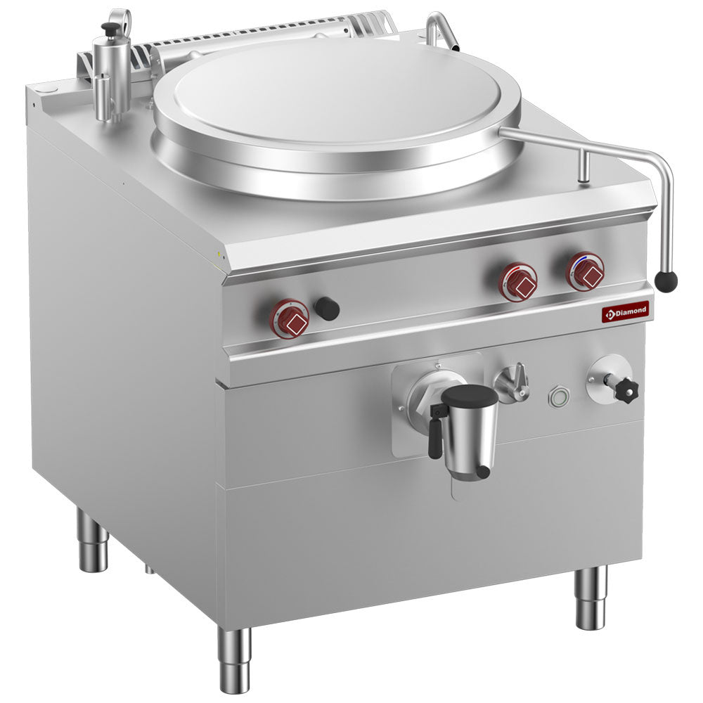 Marmite gaz, cuve 100 lit. chauffage indirect, sur meuble