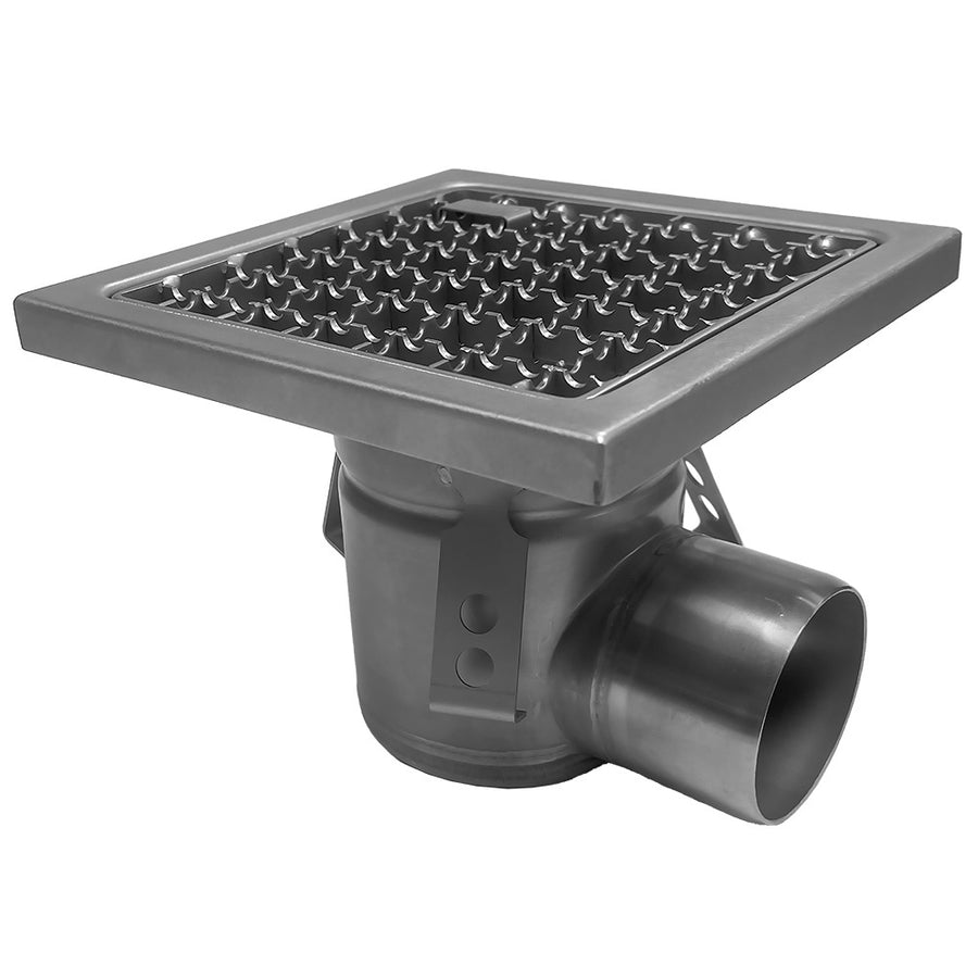 Caniveau de sol inox 300x300, sortie horizontale