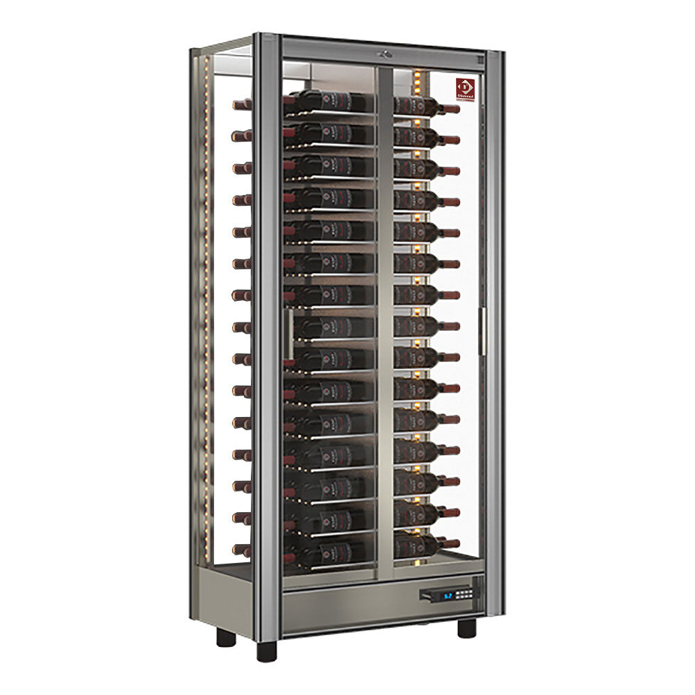 Vitrine réfrigérée à vins Diamond modulaire de 530 litres avec portes traversantes, affichage clair des bouteilles de vin.