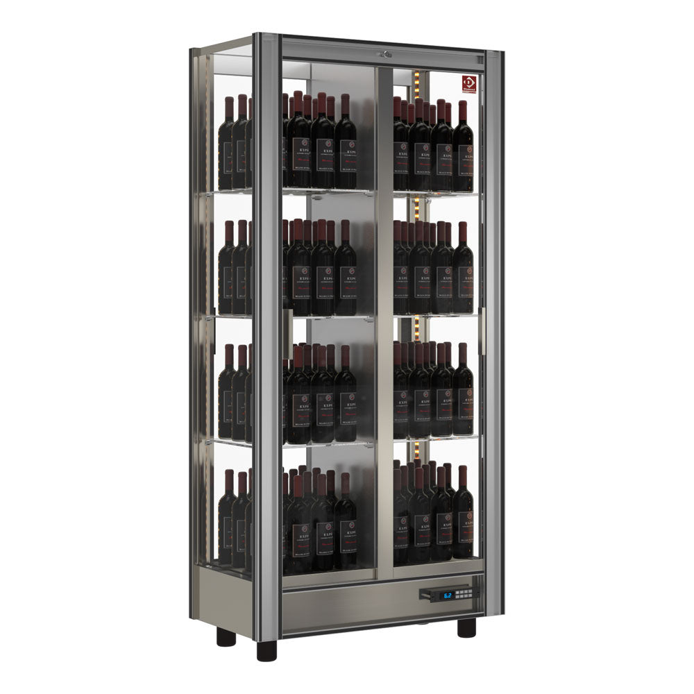Vitrine réfrigérée à vins Diamond modulable de 530 litres, traversante, avec étagères en verre pour présentation élégante.