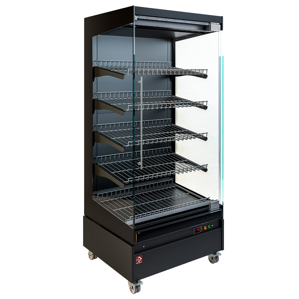 Vitrine chauffante,  libre-service, avec porte vitrée, sur roues - FULL BLACK