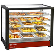 Vitrine chauffante ventilée Diamond noire avec 5 niveaux panoramiques pour présentation de produits.