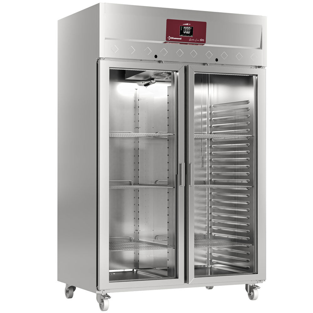 Armoire frigorifique ventilée 1400 Lit. 2 portes vitrées (GN 2/1),  sur roues