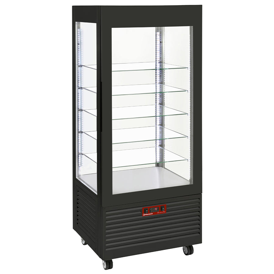 Vitrine 4 faces T° négative, 5 étagères en verre , ventilée, 480 Lit, NOIRE