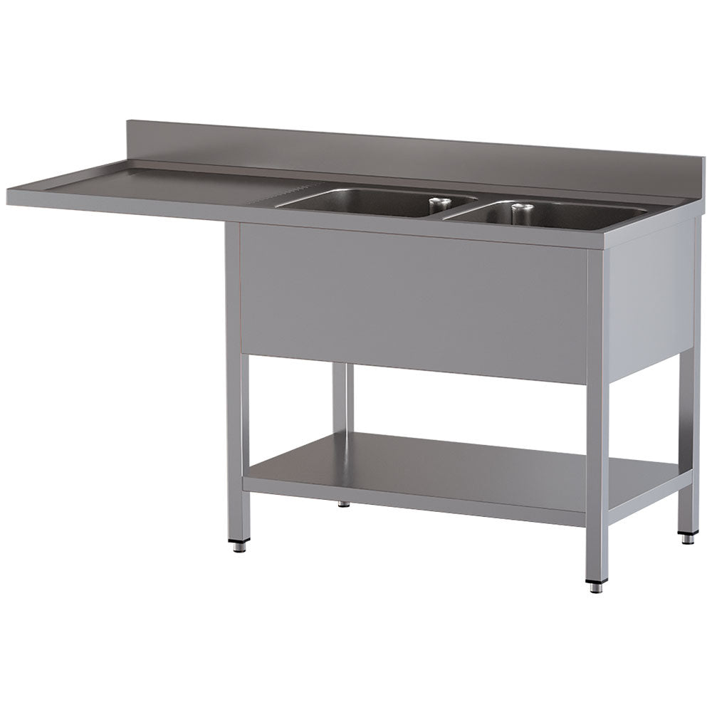 Plonge 2 cuves et 1 égouttoir gauche, avec sous tablette et espace lave-vaisselle