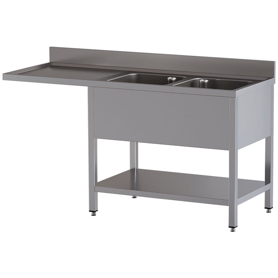 Plonge 2 cuves et 1 égouttoir gauche, avec sous tablette et espace lave-vaisselle