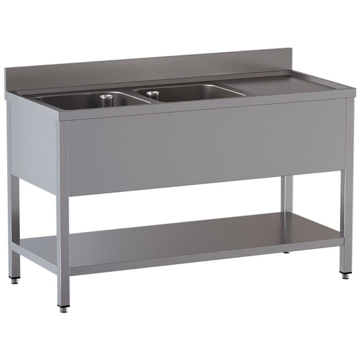 Plonge 2 cuves et 1 égouttoir à droite, avec sous tablette