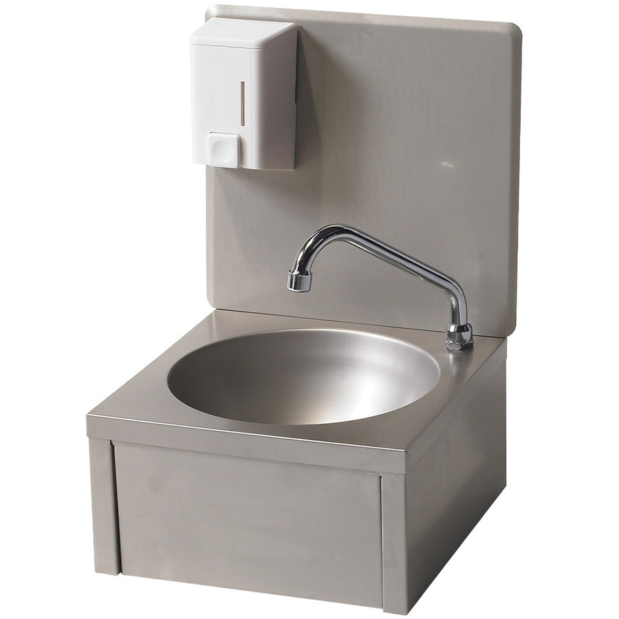 Lave-mains mural en inox avec distributeur de savon de 500ml, mobilier hygiène Diamond, design moderne et pratique.
