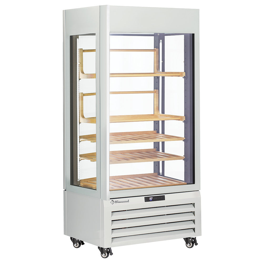 Vitrine panoramique Diamond "FULL vitrée" 600 Lt. avec 1 niveau, 4 étagères ventilées, idéale pour vins blancs.