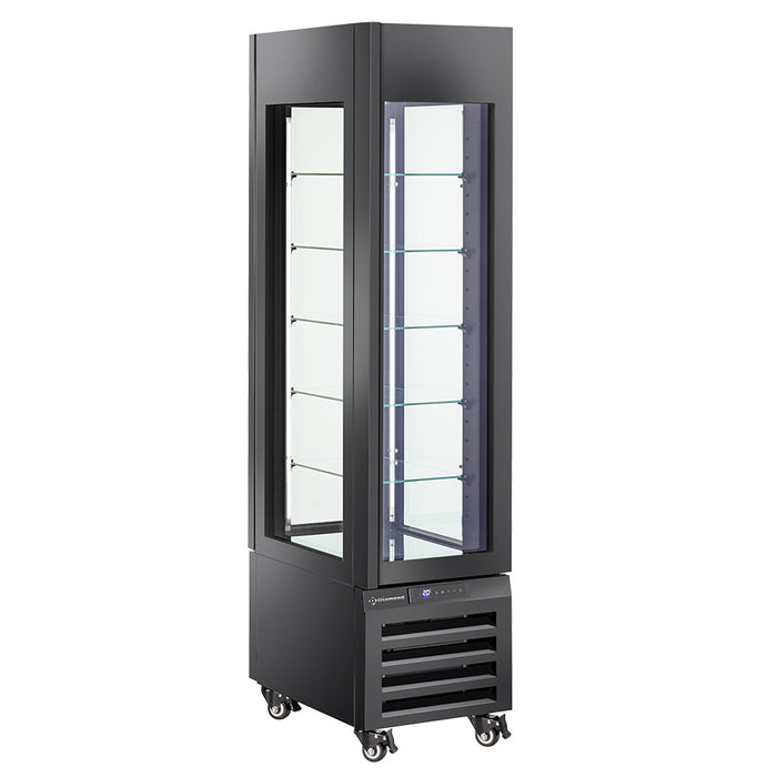 Vitrine panoramique Diamond "FULL vitrée" noir, 260 L, 5 niveaux en verre ventilés, idéale pour glaces et pâtisseries.