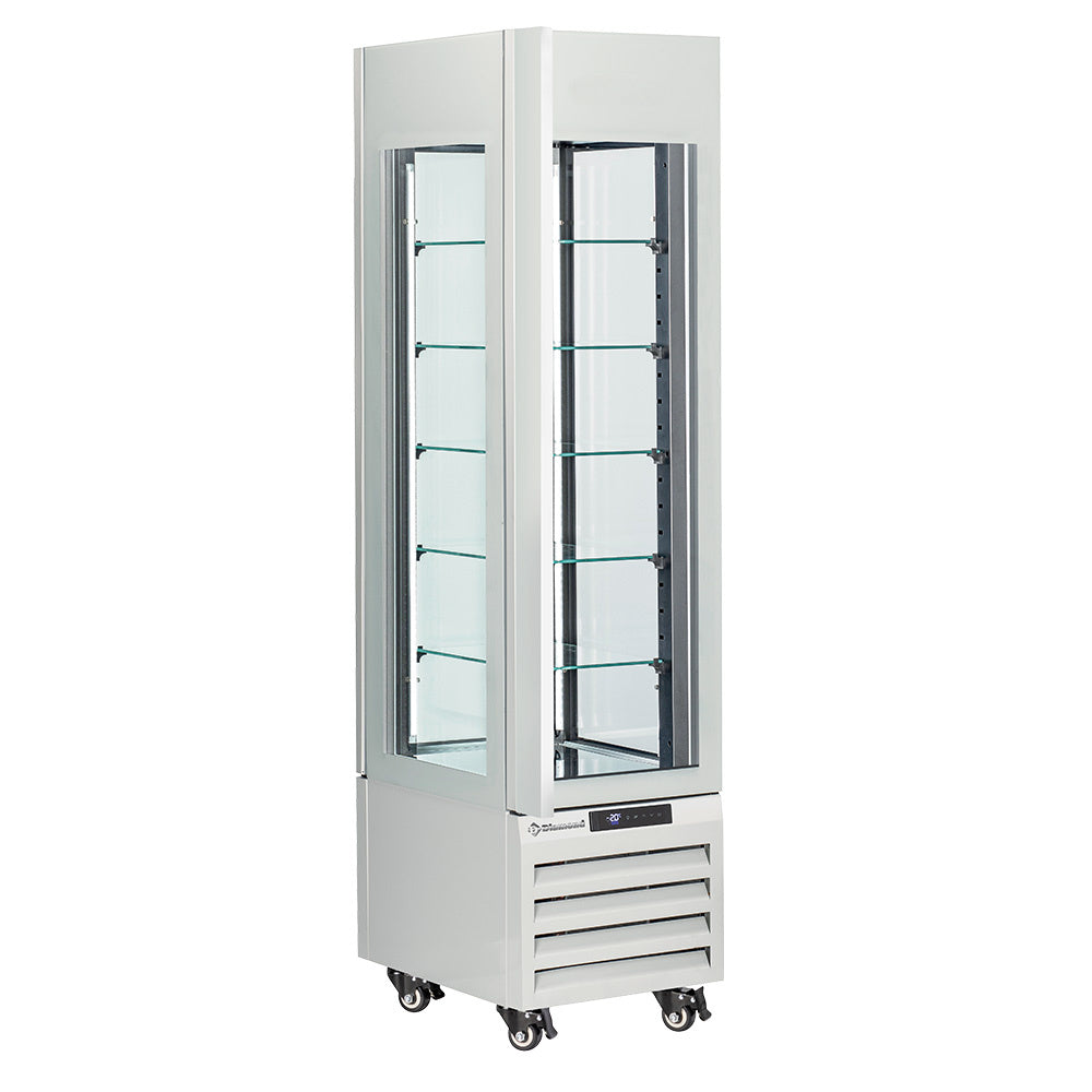 Vitrine panoramique Diamond "FULL vitrée" 260 L, 5 niveaux en verre ventilé pour glace et pâtisserie, blanc.