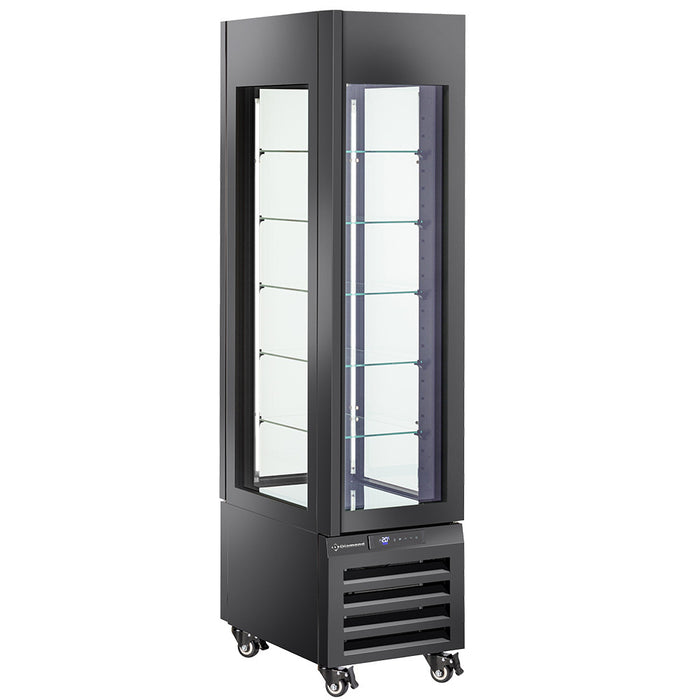 Vitrine panoramique Diamond "FULL vitrée" noire, 260 L, 5 niveaux en verre ventilé pour pâtisserie.