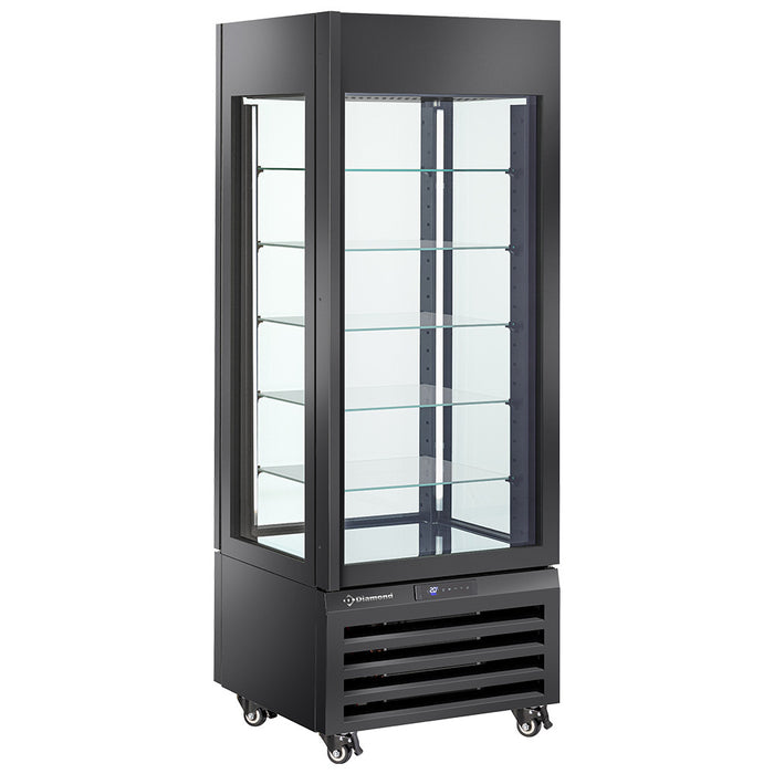 Vitrine panoramique Diamond "FULL vitrée" 440 L, 5 niveaux en verre ventilé, pour glaces et pâtisseries, noir.