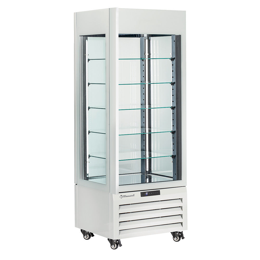 Vitrine panoramique Diamond "FULL vitrée" 440 L, 5 niveaux en verre ventilé, couleur blanc et chocolat, vitrine en verre.