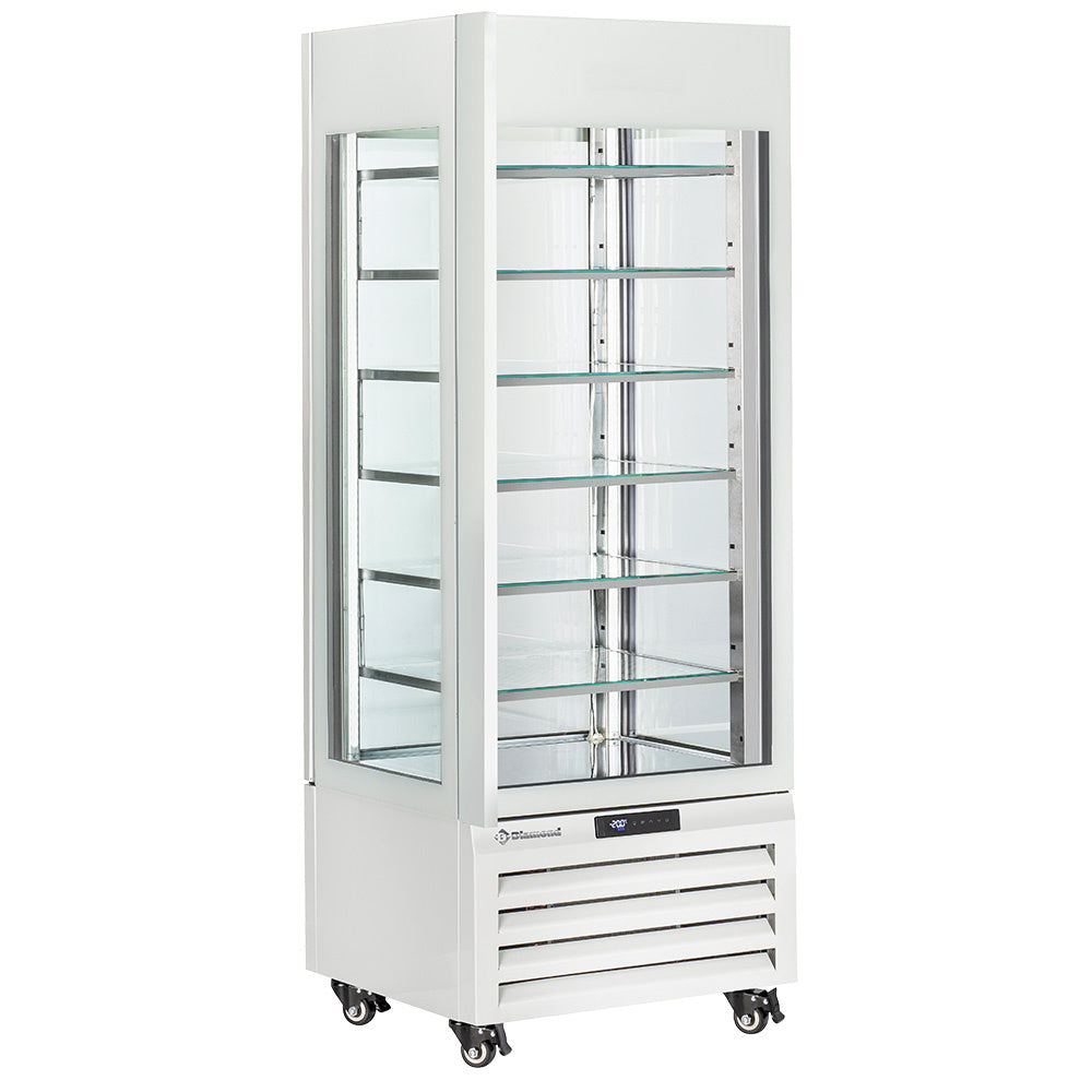 Vitrine panoramique Diamond "FULL vitrée" 440 Lt. en verre avec 6 niveaux pour glace, modèle blanc, vitrine statique.
