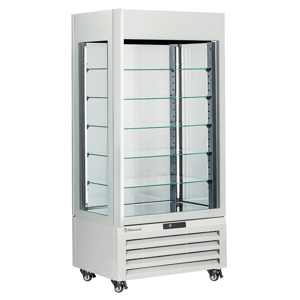 Vitrine panoramique Diamond "FULL vitrée" 600 L, 5 niveaux en verre, ventilée, en blanc et chocolat.