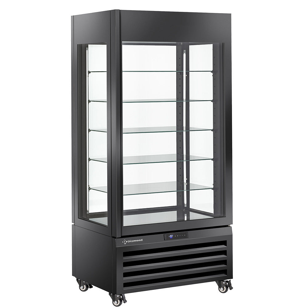 Vitrine "FULL vitrée" 600 Lt., 5 niveaux en verre, ventilée -  PASTRY - NOIR