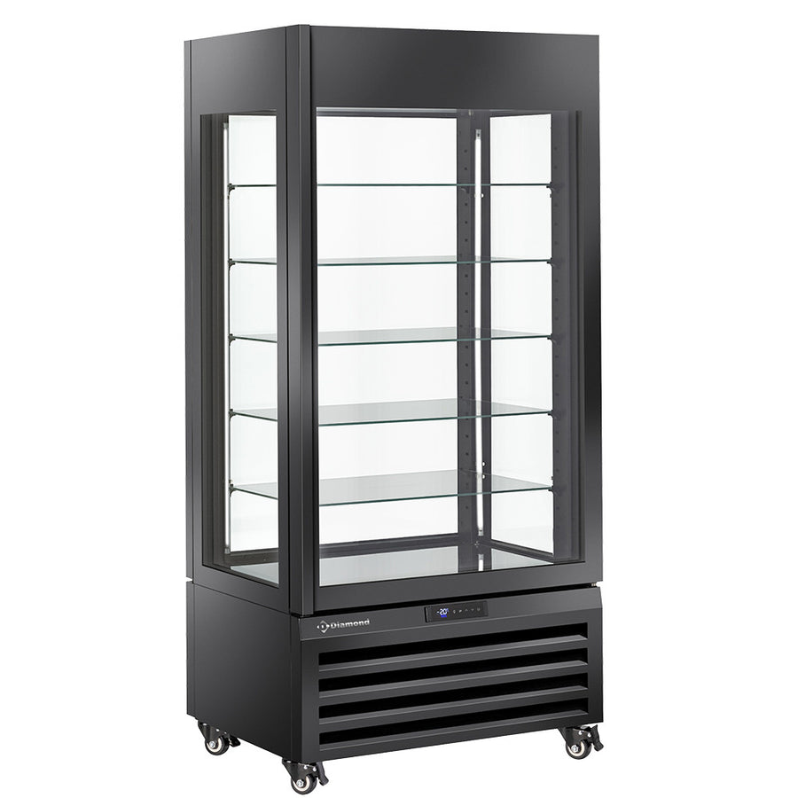 Vitrine "FULL vitrée" 600 Lt., 5 niveaux en verre, ventilée -  PASTRY - NOIR
