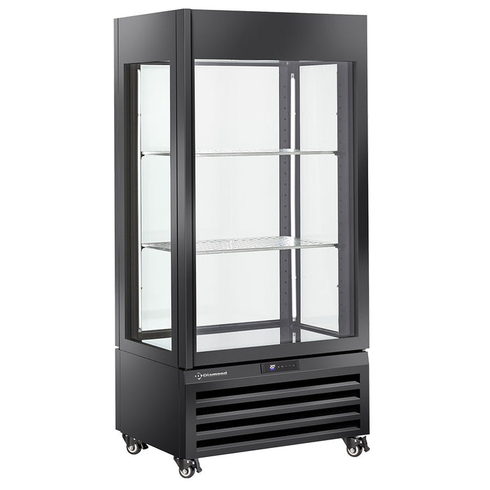 Vitrine panoramique Diamond "FULL vitrée" 600 Lt. noire avec 1 niveau, 2 étagères ventilées pour vin.