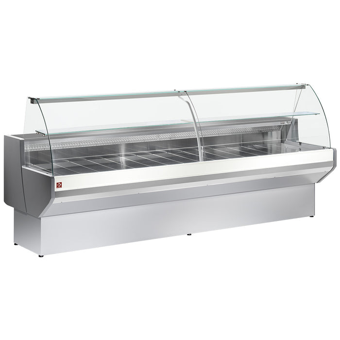 Comptoir vitrine réfrigéré à vitre bombée, avec réserve - GRIS/BLANC