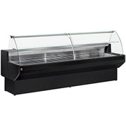 Vitrine réfrigérée à vitre bombée noire de la marque Diamond, réfrigération ventilée avec réserve pour produits exposés.