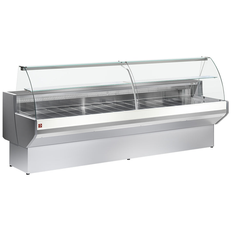 Comptoir vitrine réfrigéré à vitre bombée, avec réserve - GRIS/BLANC