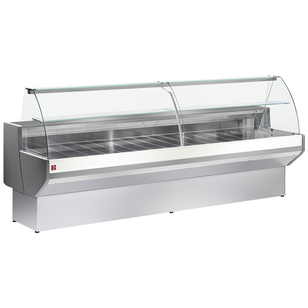 Comptoir vitrine réfrigéré à vitre bombée, avec réserve - GRIS/BLANC