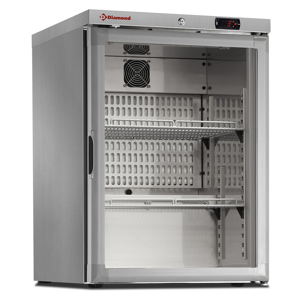 Frigo ventilé, vitrée, 150 Lit. acier inox