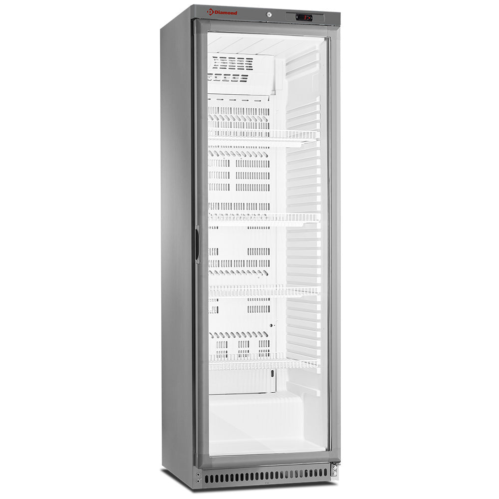 Armoire frigorifique, vitrée, ventilée, 400 Lit. acier inox