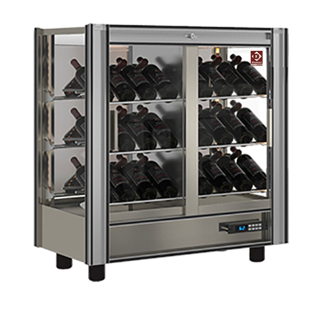 Vitrine réfrigérée à vins Diamond modulable de 216 litres, avec portes vitrées et étagères en verre pour la conservation du vin.