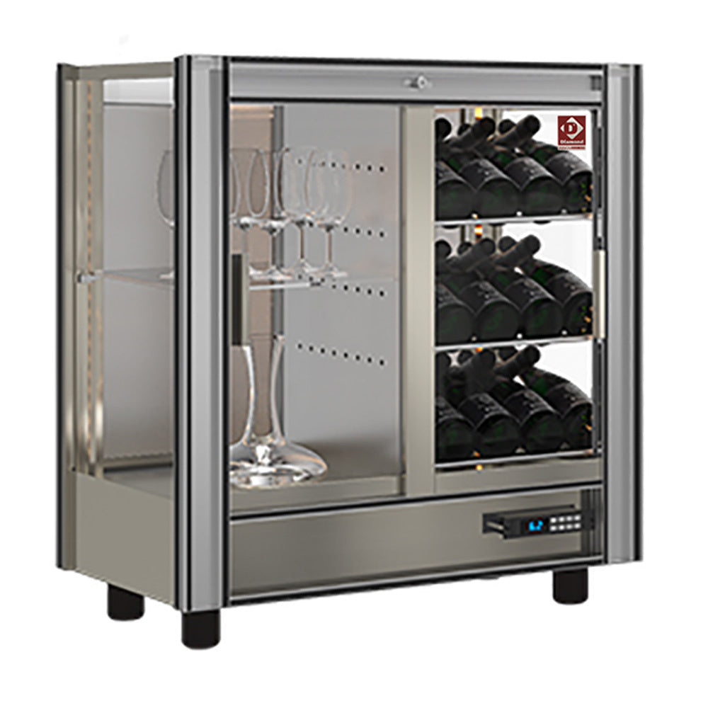 Vitrine réfrigérée à vins Diamond modulable de 216 litres, vitrine en verre avec étagères pour la conservation du vin.