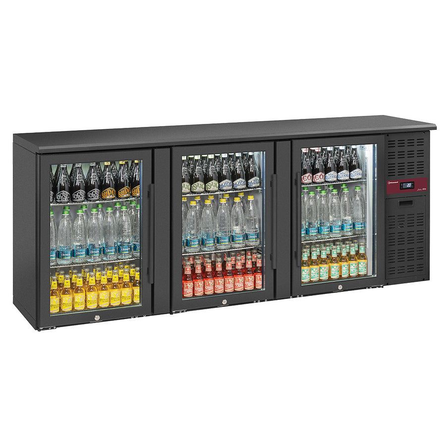 Refroidisseur de bouteilles 3 portes vitrées, 500 litres, pieds réglables