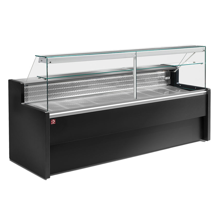 Comptoirs vitrine réfrigérés à vitre droite 90°, avec réserve - NOIR