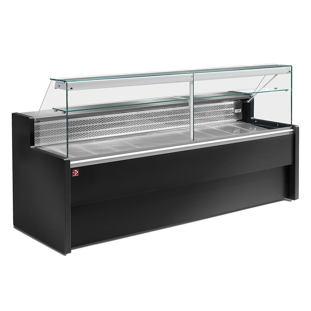 Comptoirs vitrine réfrigérés à vitre droite 90°, avec réserve - NOIR