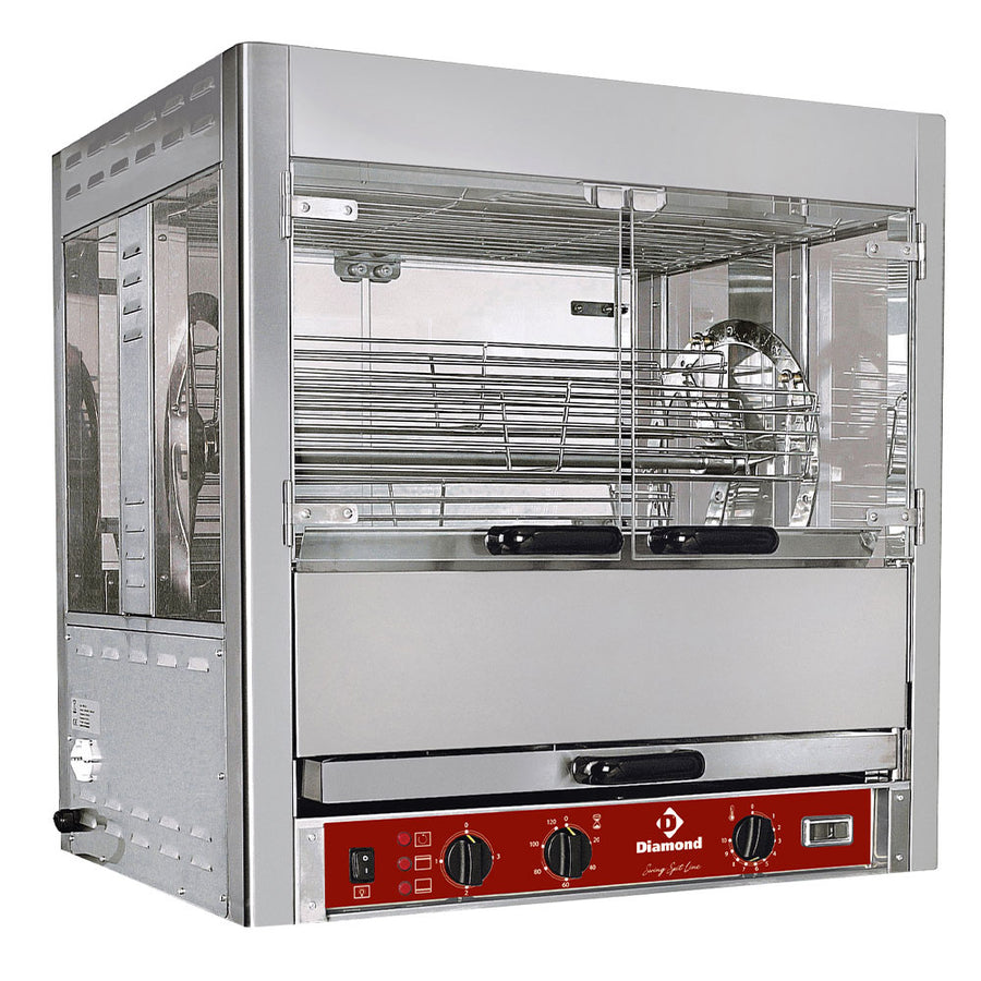 Rôtissoire à balancelles Diamond pour 25 poulets, appareil de cuisson professionnel avec rotation uniforme.