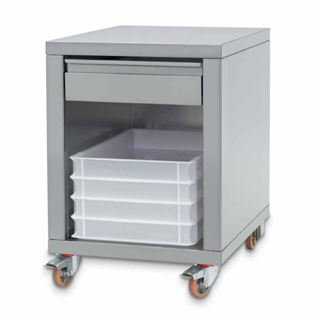 Support en inox + tiroir, sur roues, pour formeuses