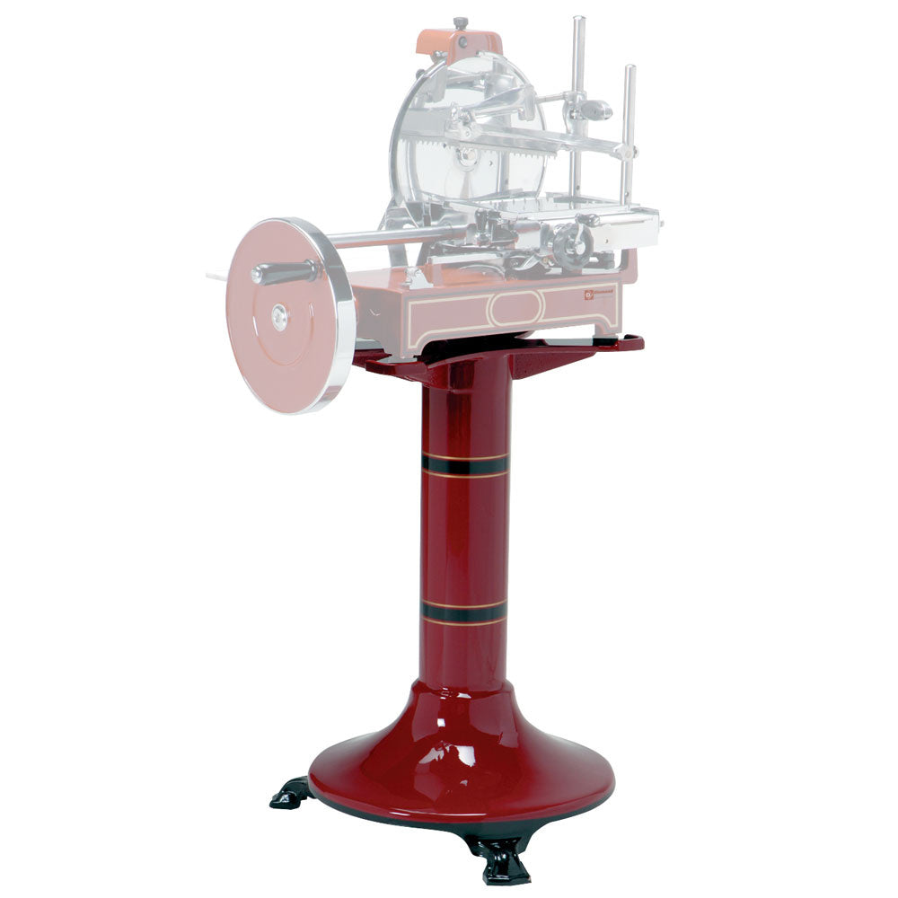 Socle en fonte rouge vif pour trancheuse Diamond avec lame de 300 mm, robuste et durable pour découpe précise.