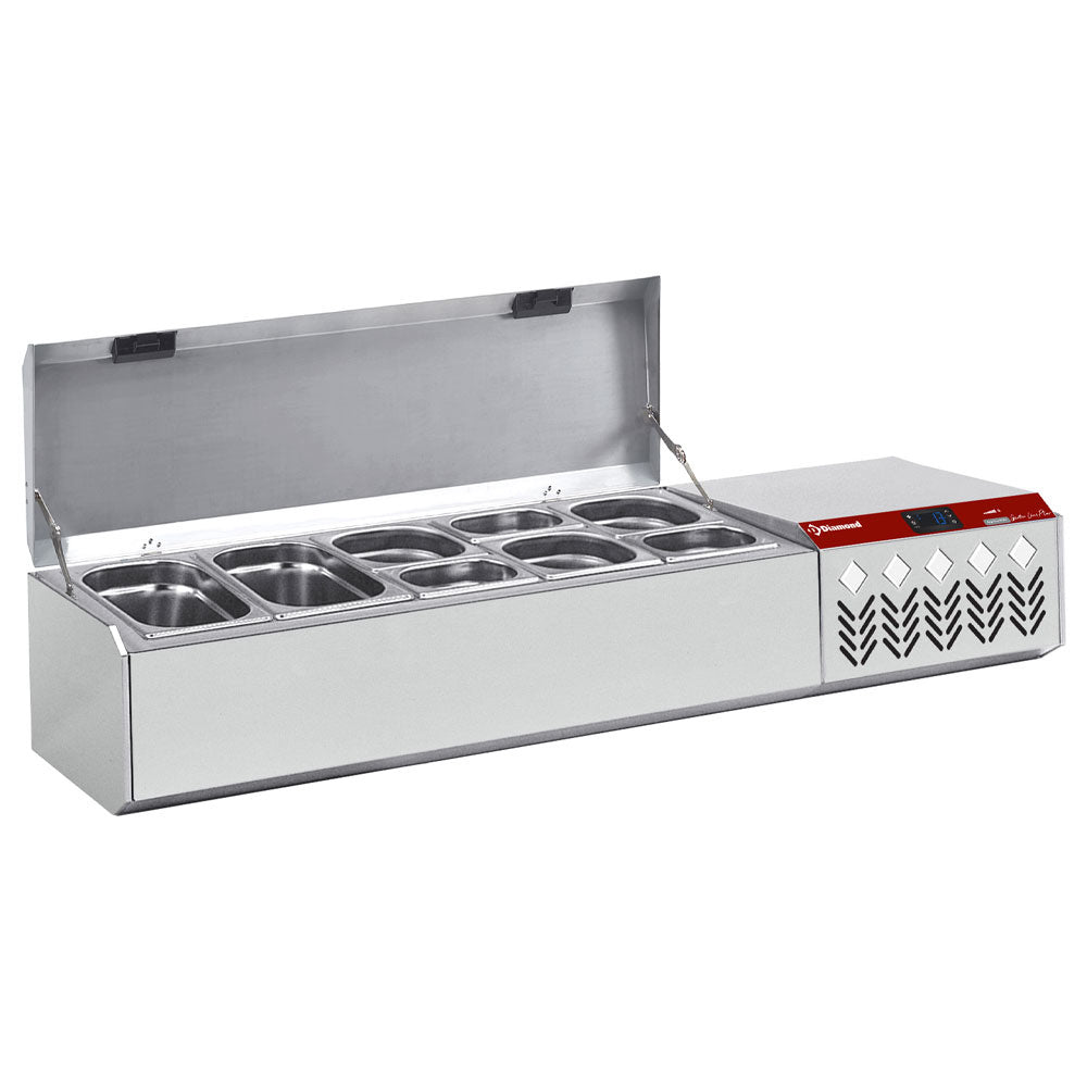 Structure réfrigérée GN 5x1/4 avec couvercle Diamond, boîte en acier inoxydable pour stockage froid.