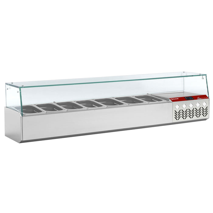 Structure réfrigérée GN 6x1/4 avec vitre droite de la marque Diamond, compartiments pour stockage réfrigéré.
