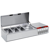 Structure réfrigérée Diamond GN 4x1/3 et 1x1/9 avec couvercle, en acier inoxydable, pour stockage alimentaire.