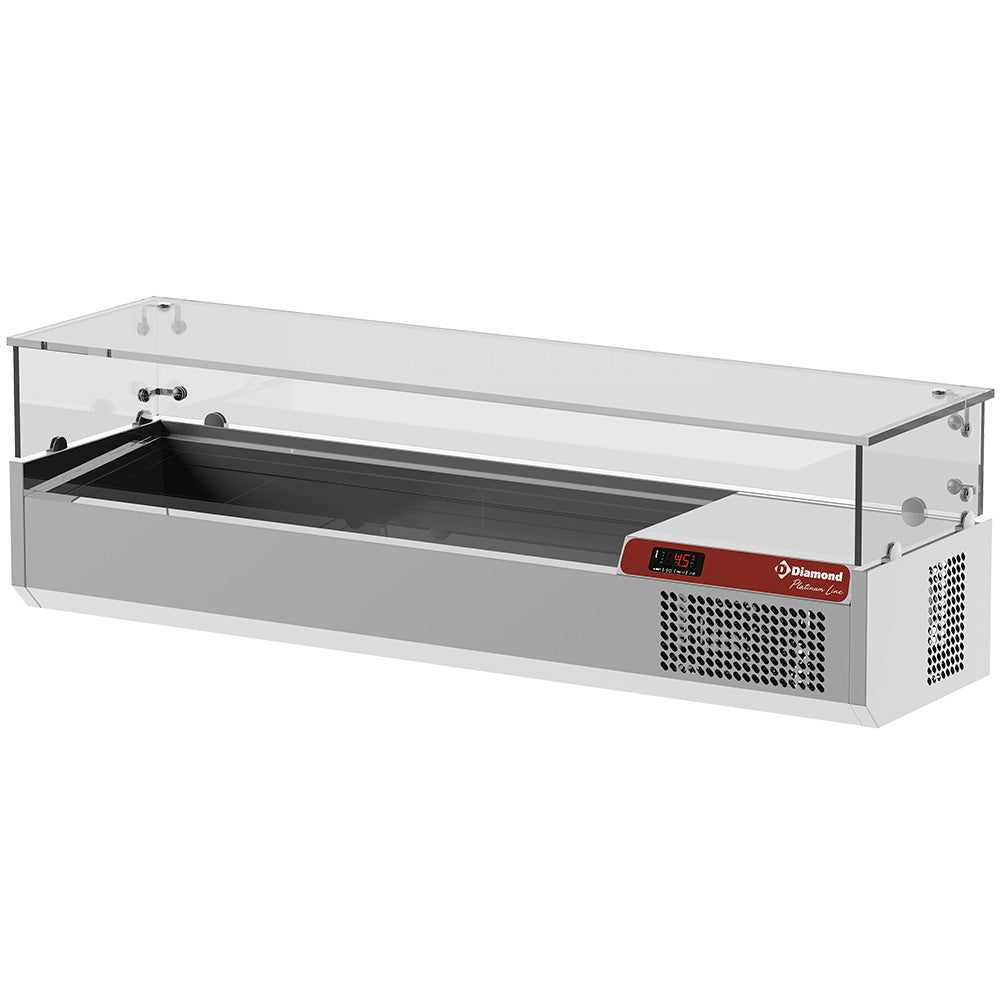Table réfrigérée Diamond GN 4x1/3 et 1x1/2 avec portes et vitre droite, structure pour pizza, stockage froid professionnel