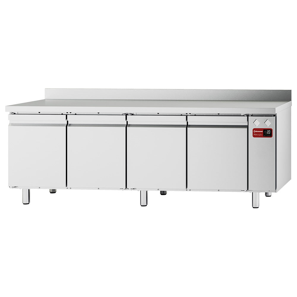 Table frigorifique murale ventilée Diamond, 4 portes GN 1/1, capacité 550 litres, sans groupe, réfrigérée pour stockage alimentaire