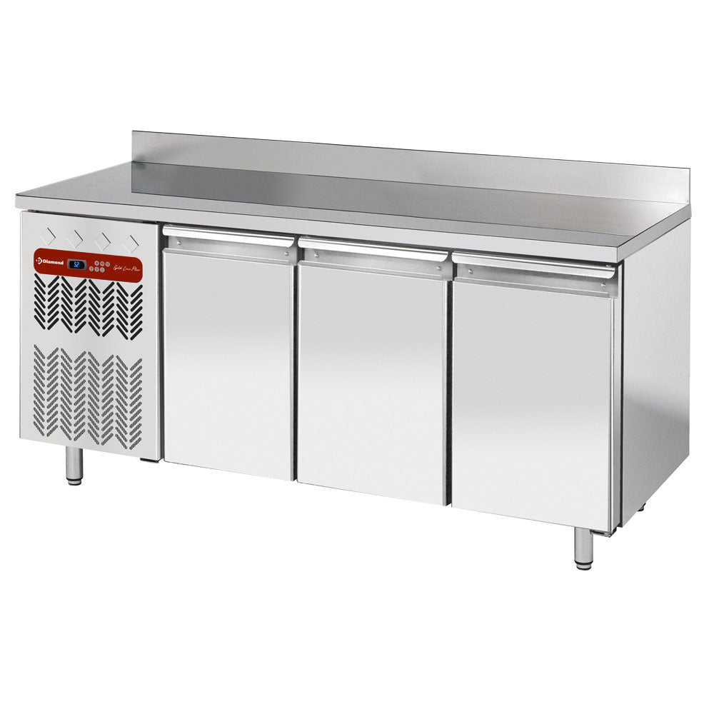 Table frigorifique murale ventilée Diamond, 3 portes GN 1/1, groupe à GX, capacité 405 litres, réfrigérée pour stockage alimentaire