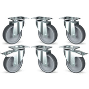 Kit 6 roues inox, pivotantes, 2x freins