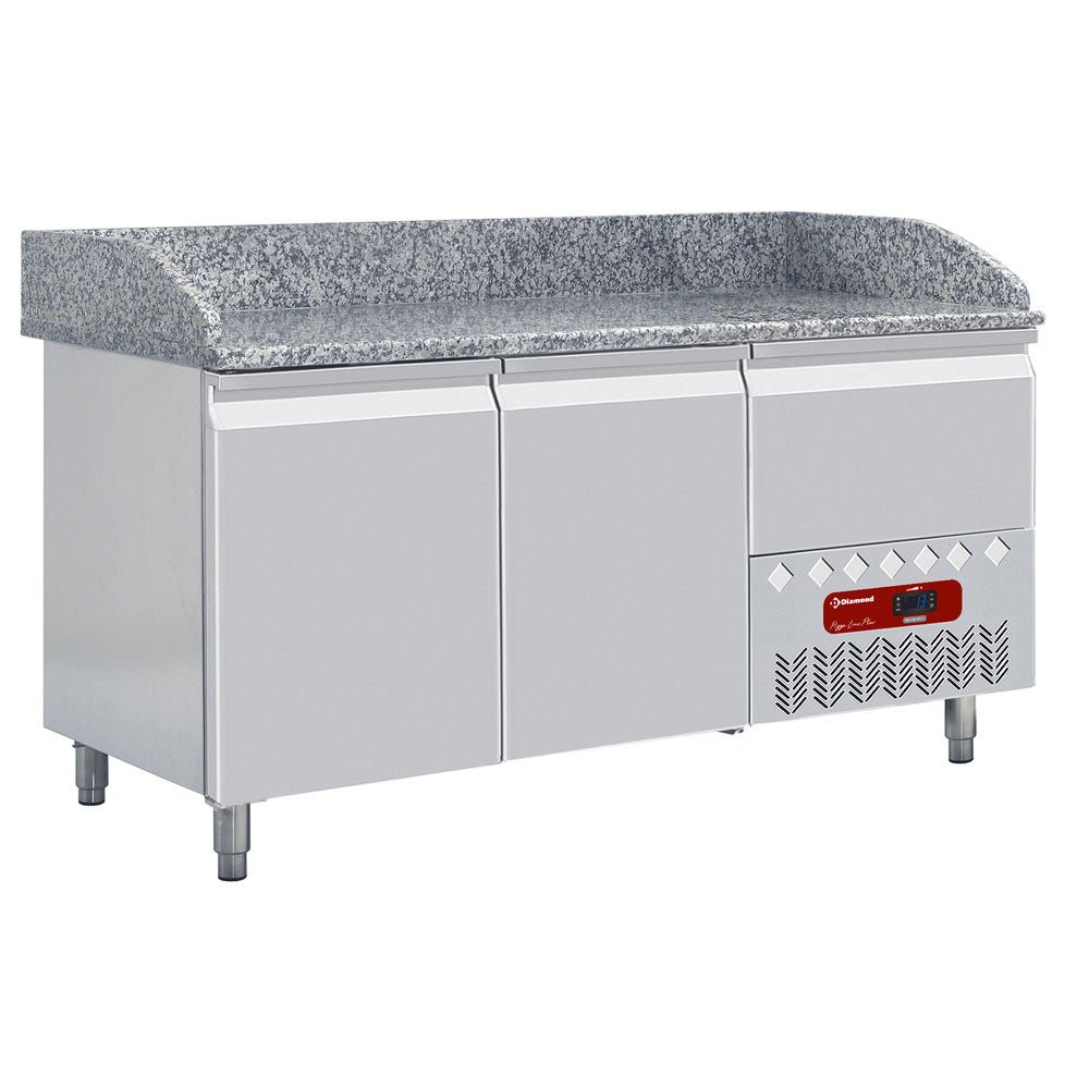 Table frigo 2 portes 600x400, 1 tiroir neutre (4x bacs 600x400)+Kit 6 Roues inox pour tables, pivotantes, 2x avec freins