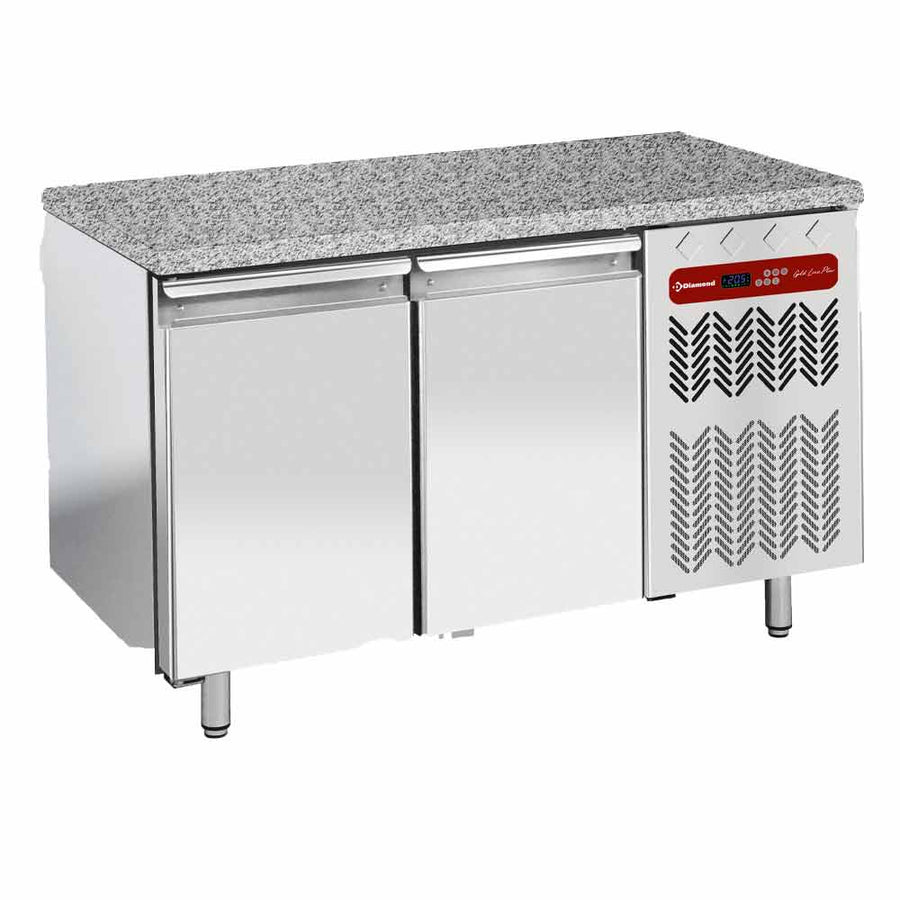 Table de congélation, ventilée, 2 portes EN 600x400 - Top en granit
